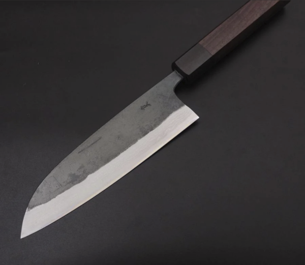 Santoku Blue Steel #2 Kurouchi Damascus Steel Shitan Handle 165mm