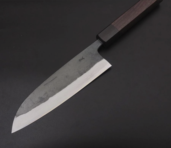 Santoku Blauer Stahl #2 Kurouchi Damaststahl Shitan Griff 165mm