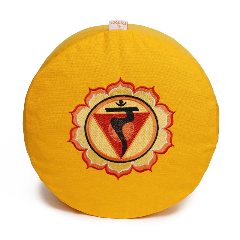 Glückssitz® Chakra Meditationskissen – Zafu Yogakissen aus Baumwolle mit Buchweizenschalen (33 cm)