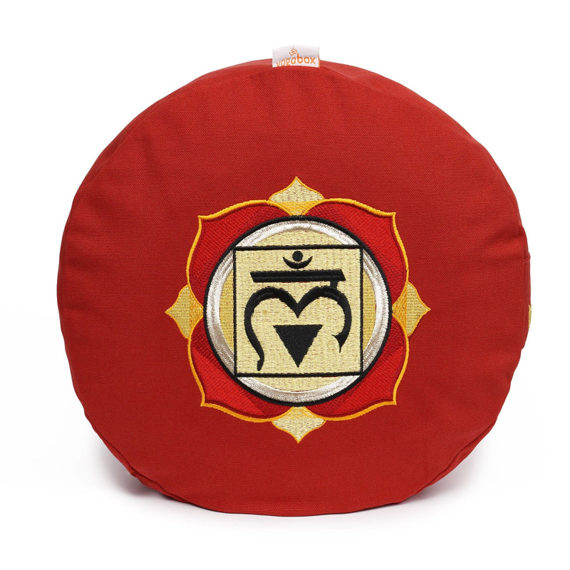 Glückssitz® Chakra Meditationskissen – Zafu Yogakissen aus Baumwolle mit Buchweizenschalen (33 cm)