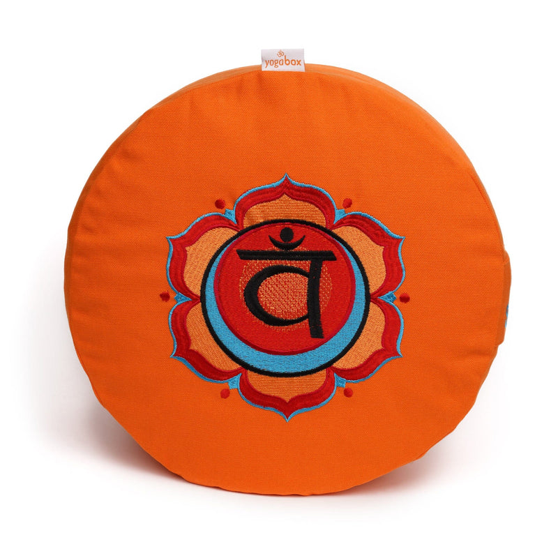 Glückssitz® Chakra Meditationskissen – Zafu Yogakissen aus Baumwolle mit Buchweizenschalen (33 cm)