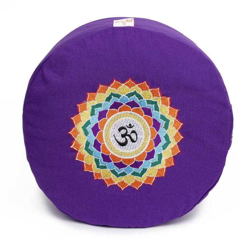 Glückssitz® Chakra Meditationskissen – Zafu Yogakissen aus Baumwolle mit Buchweizenschalen (33 cm)
