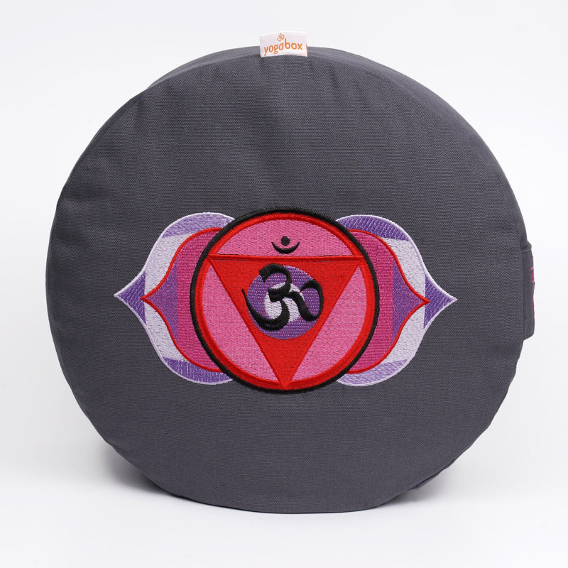 Glückssitz® Chakra Meditationskissen – Zafu Yogakissen aus Baumwolle mit Buchweizenschalen (33 cm)