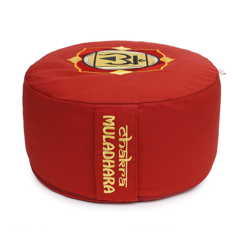 Glückssitz® Chakra Meditationskissen – Zafu Yogakissen aus Baumwolle mit Buchweizenschalen (33 cm)