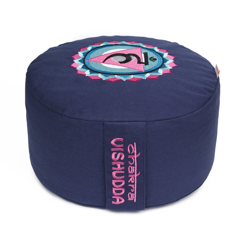 Glückssitz® Chakra Meditationskissen – Zafu Yogakissen aus Baumwolle mit Buchweizenschalen (33 cm)