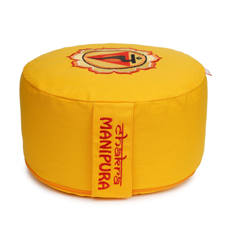 Glückssitz® Chakra Meditationskissen – Zafu Yogakissen aus Baumwolle mit Buchweizenschalen (33 cm)