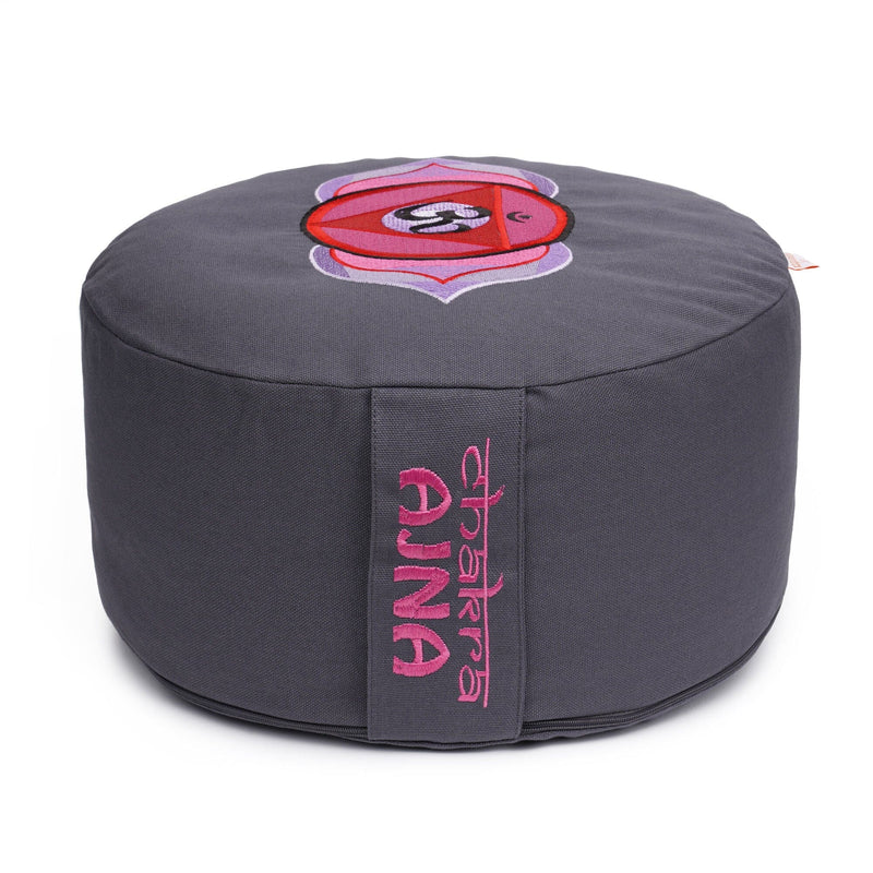 Glückssitz® Chakra Meditationskissen – Zafu Yogakissen aus Baumwolle mit Buchweizenschalen (33 cm)