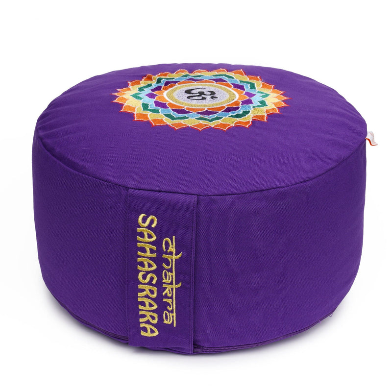 Glückssitz® Chakra Meditationskissen – Zafu Yogakissen aus Baumwolle mit Buchweizenschalen (33 cm)