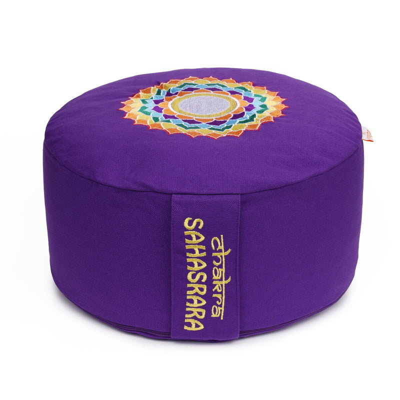 Glückssitz® Chakra Meditationskissen – Zafu Yogakissen aus Baumwolle mit Buchweizenschalen (33 cm)