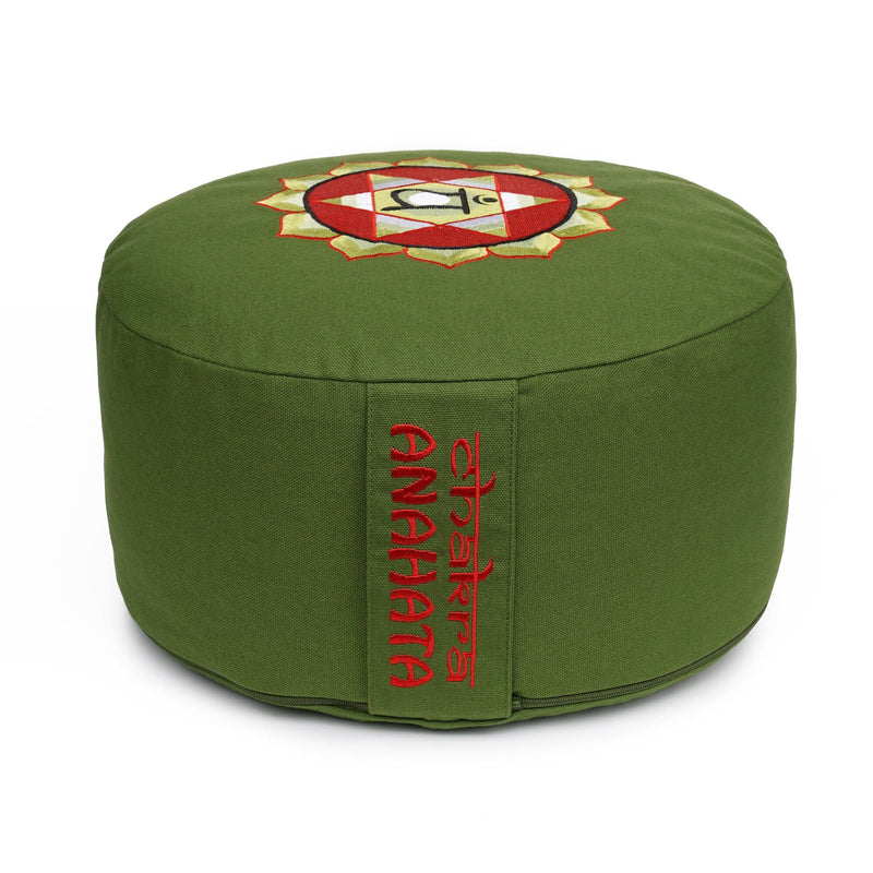 Glückssitz® Chakra Meditationskissen – Zafu Yogakissen aus Baumwolle mit Buchweizenschalen (33 cm)