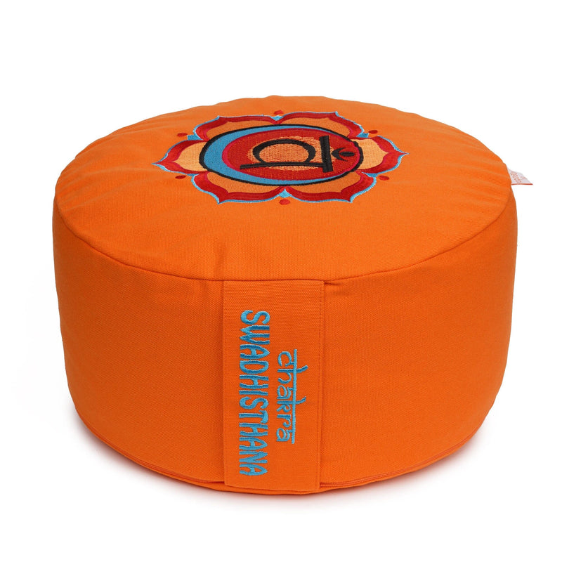 Glückssitz® Chakra Meditationskissen – Zafu Yogakissen aus Baumwolle mit Buchweizenschalen (33 cm)