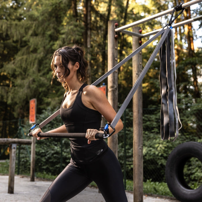 Powerbands 2.0 – Set aus 4 Premium Widerstandsbändern (Silikon, latexfrei) – 100 cm – bis 100 kg Gesamt-Widerstand inkl. Nylon-Beutel