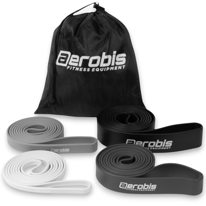 Powerbands 2.0 – Set of 4 Premium Resistance Bands (Silicone, Latex-Free) – 100 cm – up to 100 kg total coverage + Nylon Bag