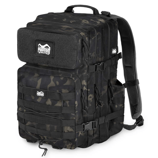 Phantom Athletics DELTA Rucksack 45L in Schwarz Camo – Frontansicht