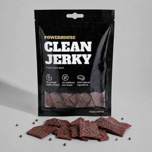 Powerhouse Clean Jerky PRIME PEPPER 60 g – proteinreiches Beef Jerky aus EU-Rindfleisch