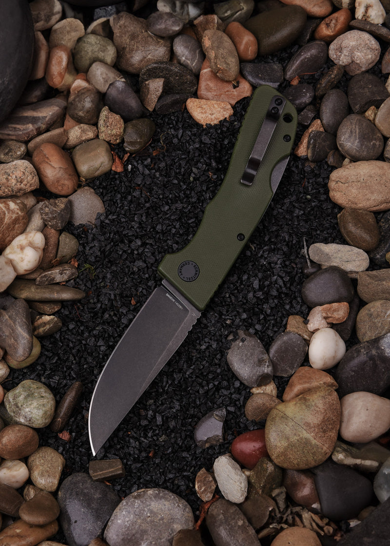 Schnitzel KVAR Outdoor Folding Knife green black with 14C28N steel blade