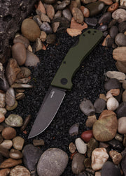 Schnitzel KVAR Back Lock pocket knife with half stop and blackwashed blade