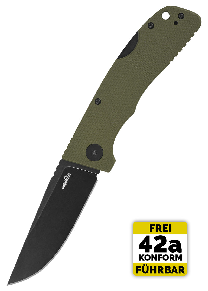 Schnitzel KVAR Outdoor Taschenmesser grün schwarz mit 14C28N Klinge und G-10 Griff